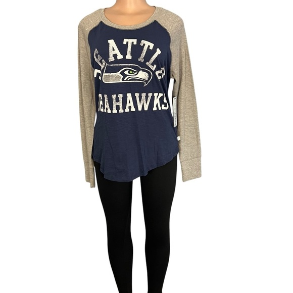 3/$30 🍂Touch Navy Seattle Seahawks Waffle Raglan Lightweight Long Sleeve T-Shirt - Picture 2 of 8